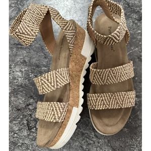Pierre Dumas Womens Drake Woven Wedge Flatform Sandals‎ Tan/Beige Stretch Sz 9